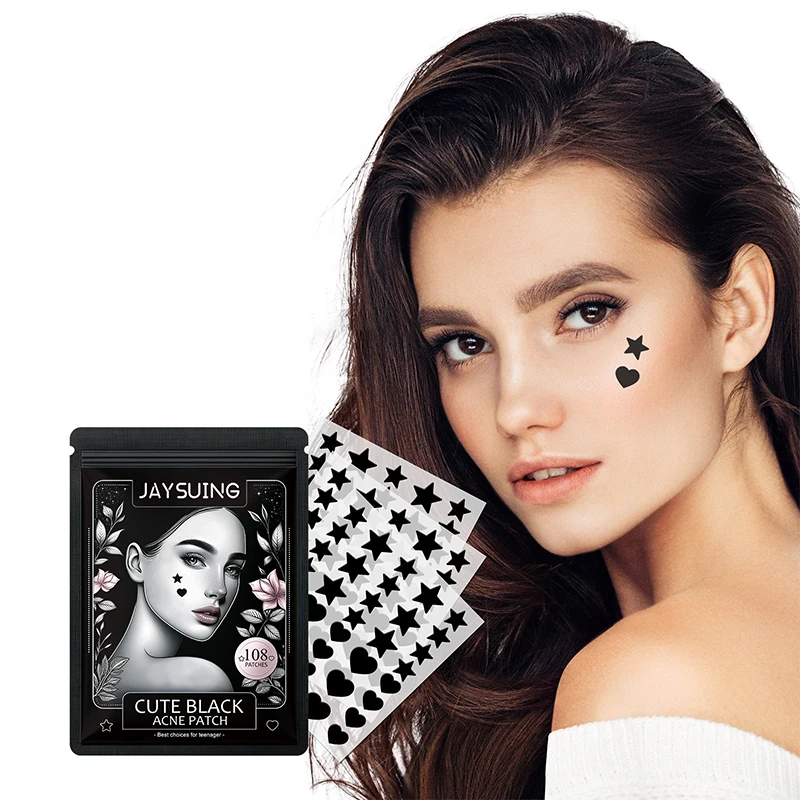 108 pezzi a forma di stella e a forma di cuore carino cerotto nero per l'acne riparazione viso sbiadimento brufoli per l'acne teste chiuse
