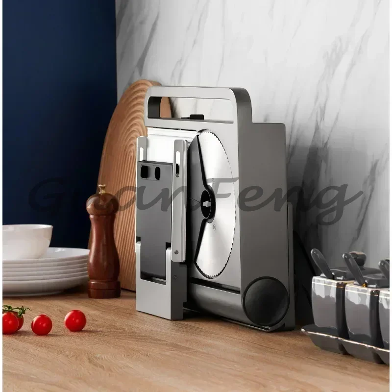 220V Small Desktop Frozen Meat Slicer, Stainless Steel Fully Automatic Cutter for Lamb Fat Beef Rolls with Bone Saw