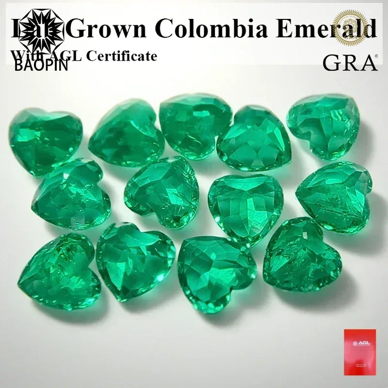 Lab Grown Colombia Emerald Hand-cut Heart Shapee Hydrothermal Gemstone