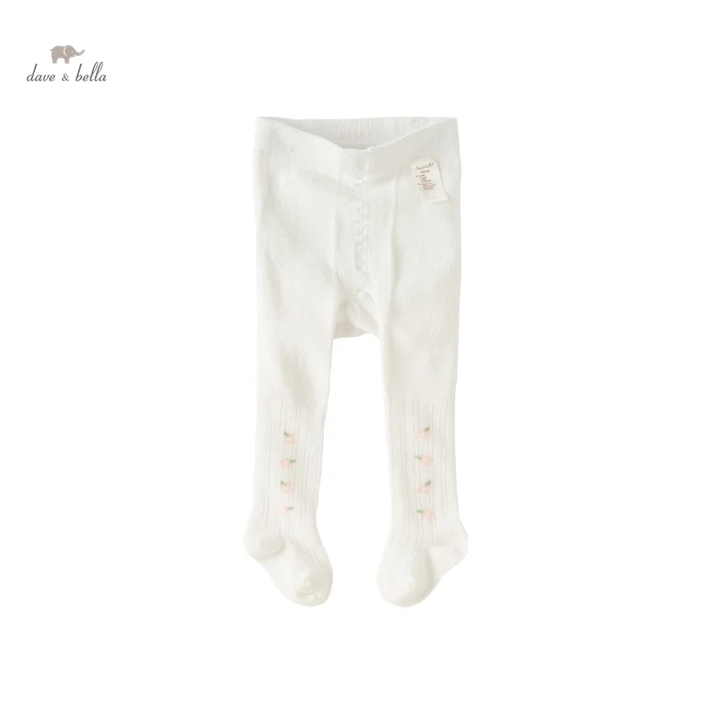 Dave Bella Girl Baby Elastic Bottoming Pants 2024 New Spring Children's White Pantyhose Fashion Casual Party Outdoor DB1247922