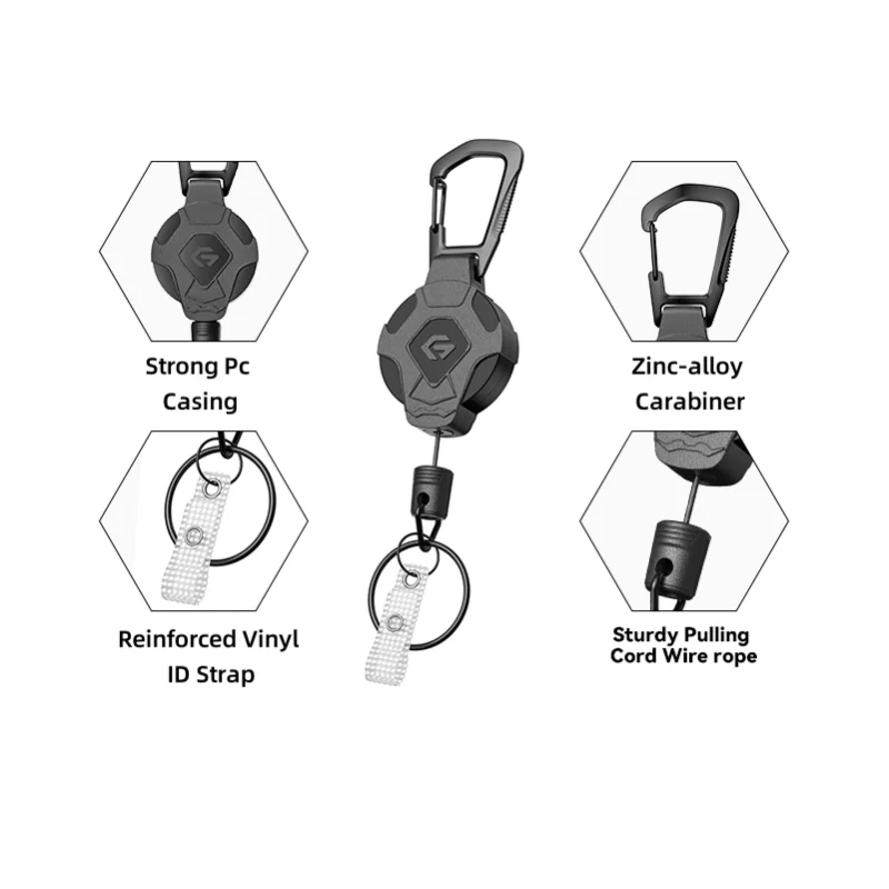 

GITFOS выдвижной брелок для тяжелых условий эксплуатации, тактический идентификационный бейдж, катушка, ремешок, держатель с зажимом для телефона, выдвижной шнур, брелок для ключей