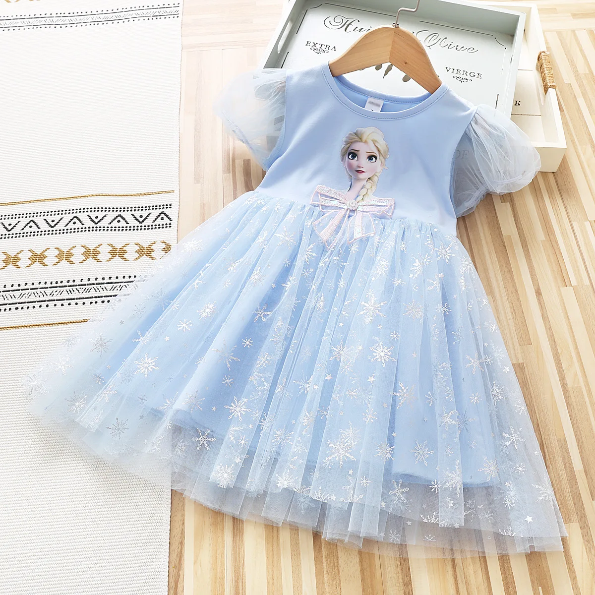 Le nuove ragazze Disney vestono abiti da principessa estivi a maniche corte Frozen Elsa Party Baby Dresses for Children abbigliamento abbigliamento