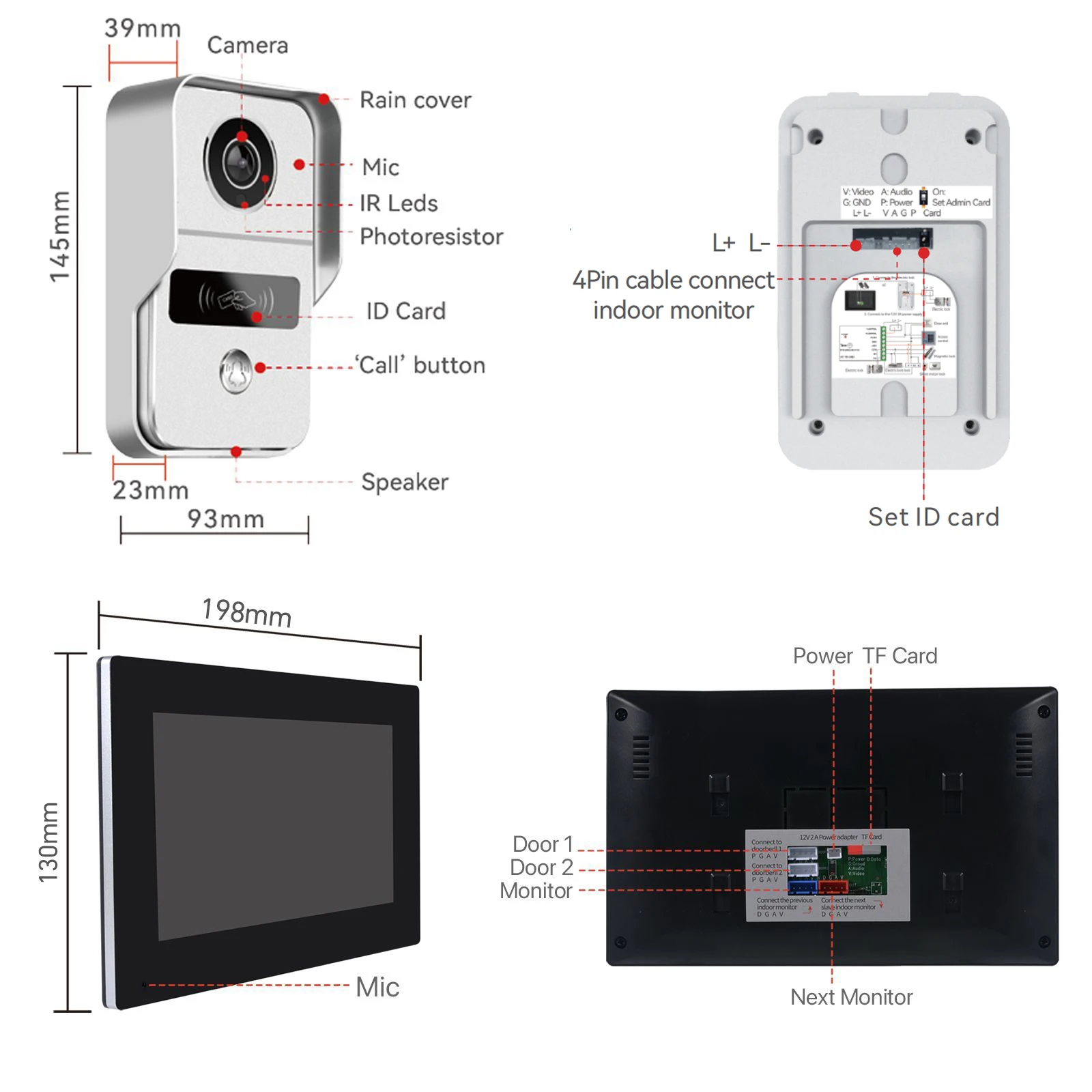 Tuya ระบบกริ่งหน้าประตูไร้สาย Wi-Fi 1080P, กล้องติดหน้าประตูบ้านวิลล่าอพาร์ทเม้นต์