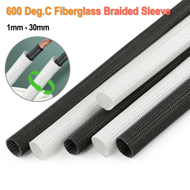 2-10m 600 Deg.C Fiberglass Braided Sleeve 1-30mm High Temperature Resistant Cable Sleeve Glass Fiber Insulated Wire Protect Wrap