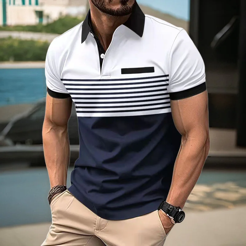 Men's Summer New Casual Short-Sleeved Polo Shirt Office Fashion Rowan Collar T-Shirt Men's Breathable Polo-Shirt Men's Clothing