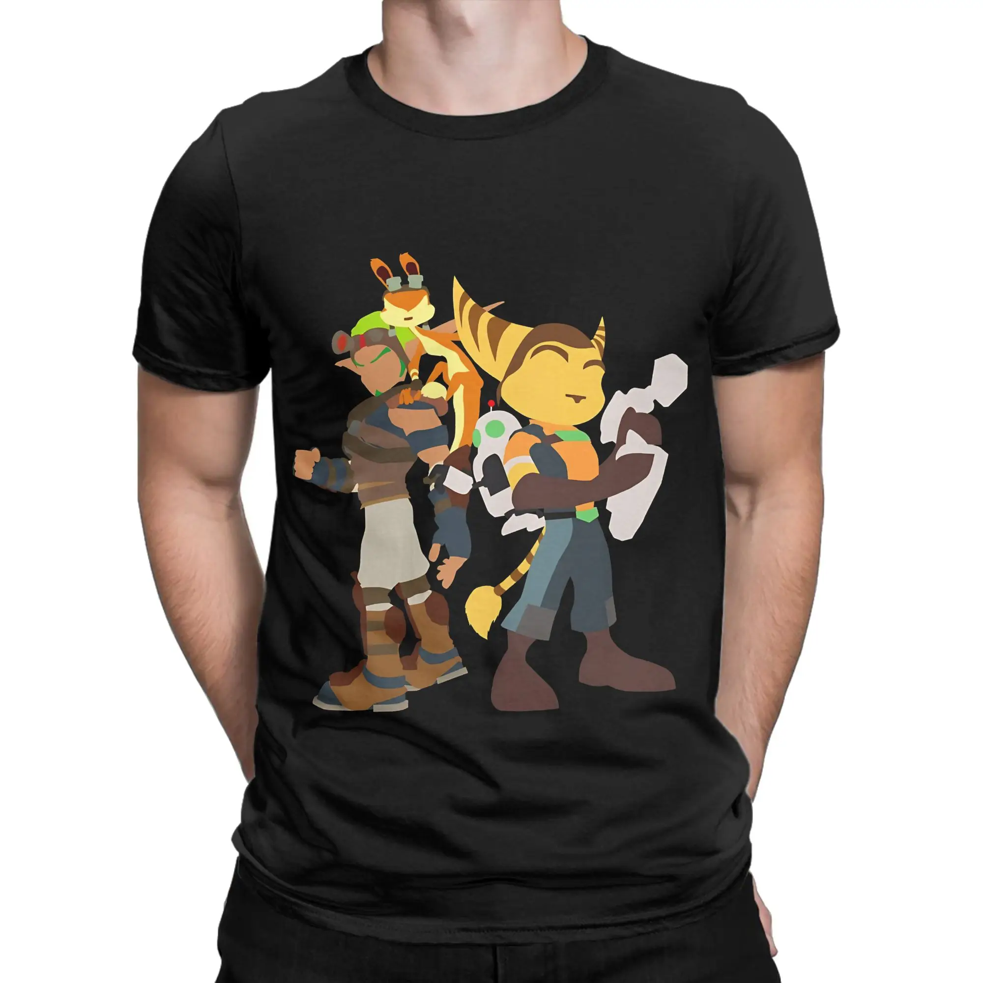 Cat Character Classic Ratchet & Clank Funny 100% Cotton T-Shirt Tops Tees For Men