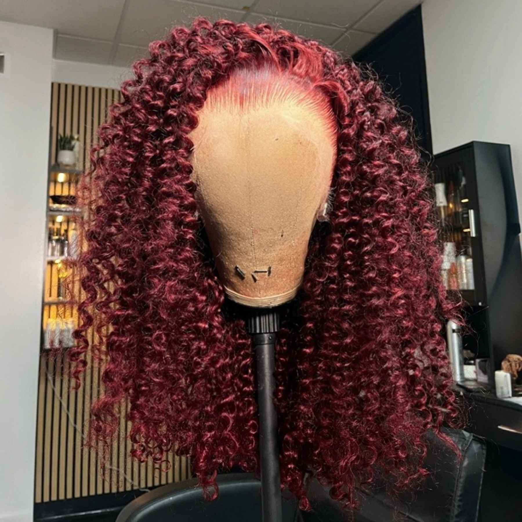 

Синтетический парик 99J Burgundy 613 Honey Blonde Ginger Color Kinky Curly 13X4 с кружевной передней частью для женщин, с прядями для хвоста, предварительно выщипанный, без клея