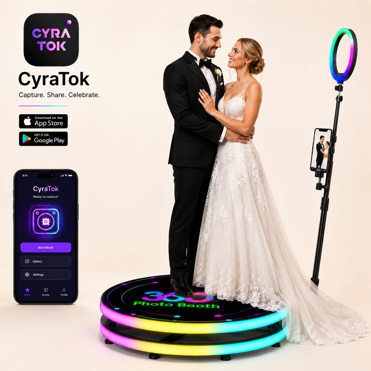 Photography Lighting Kit Rental - 360 Photo Booth Machine with RGB
