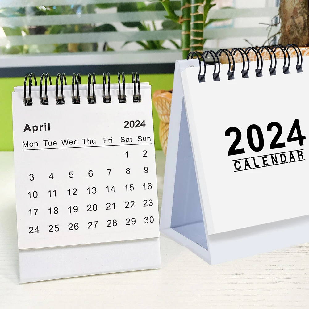 تقويم صغير لسطح المكتب قابل للحمل ، سلك ربط مزدوج ، ورق سميك ، قائم بذاته ، منزل ، مدرسة ، أبيض ، أسود ، مكتب ، 2024