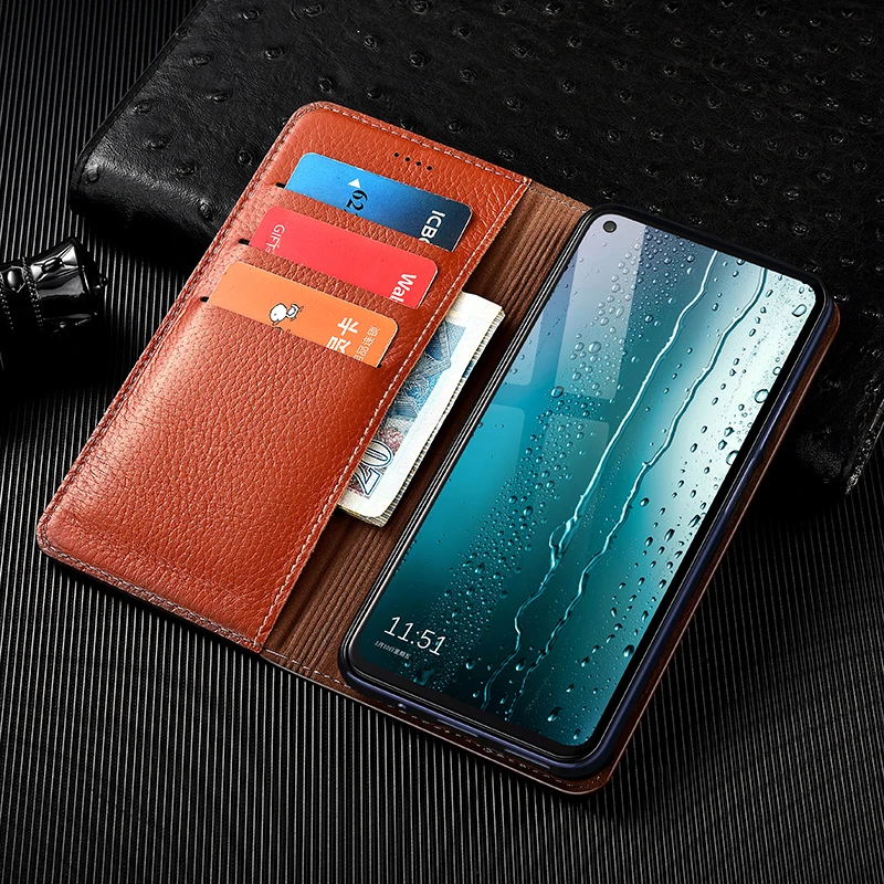 Imagem -03 - Litchi Patter Couro Genuíno Flip Magnética Capa para Samsung Galaxy a3 a5 a6 a7 a8 a9 c5 c7 c9 Plus Pro Estrela Case Carteira de Luxo