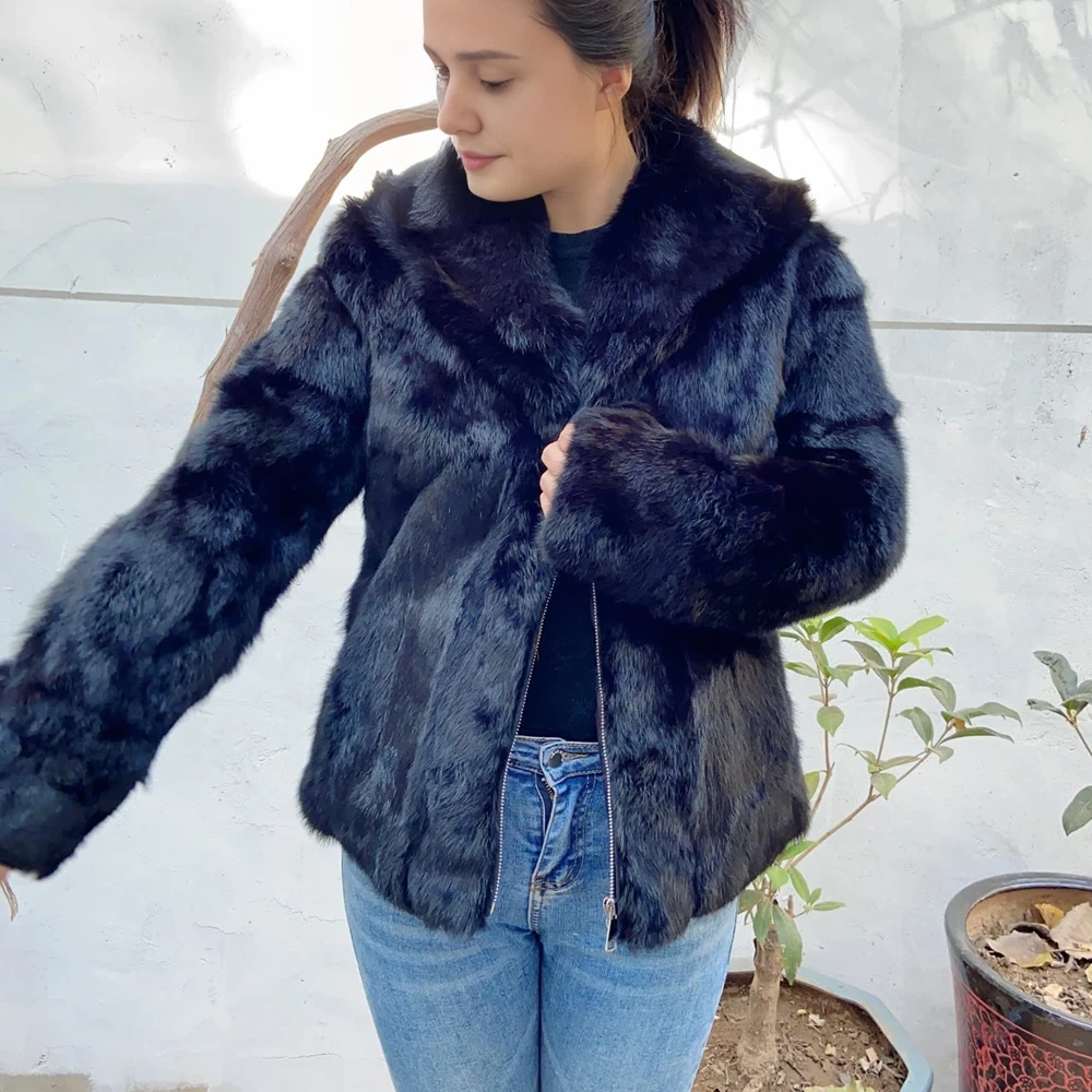 Fancy Rani Real Rabbit Fur Coat Women Winter Jacket Natural Leather And Fur Promotion Clothing Female On Offer With 2023