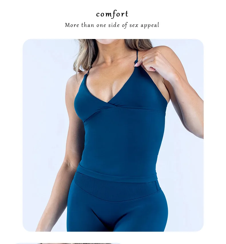 Nahtloses, gepolstertes Sport-Top für Damen mit überkreuzten Trägern, sexy rückenfreies Yoga-Top, hochelastisches Camisole-Oberteil für Sommer, Laufen, Fitness und Workout – Detail 13