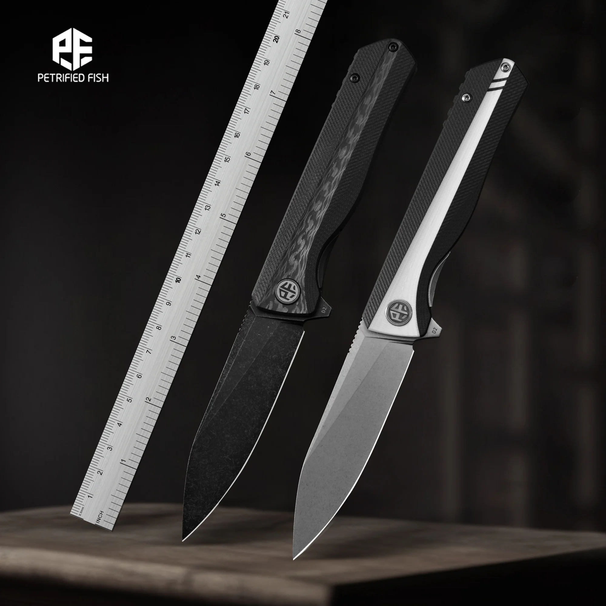 Petrified Fish Folding Knife D2 Steel Blade G10 Handle Pocket Knife Ball Bearings Outdoor Hunting Camping EDC Tool Knives PF818