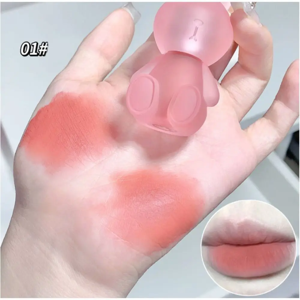 Long Lasting Kawaii Rabbit Lip Gloss Cute Pink Liquid Lipstick Blush Waterproof Lip Glaze with Keychain Makeup Tool