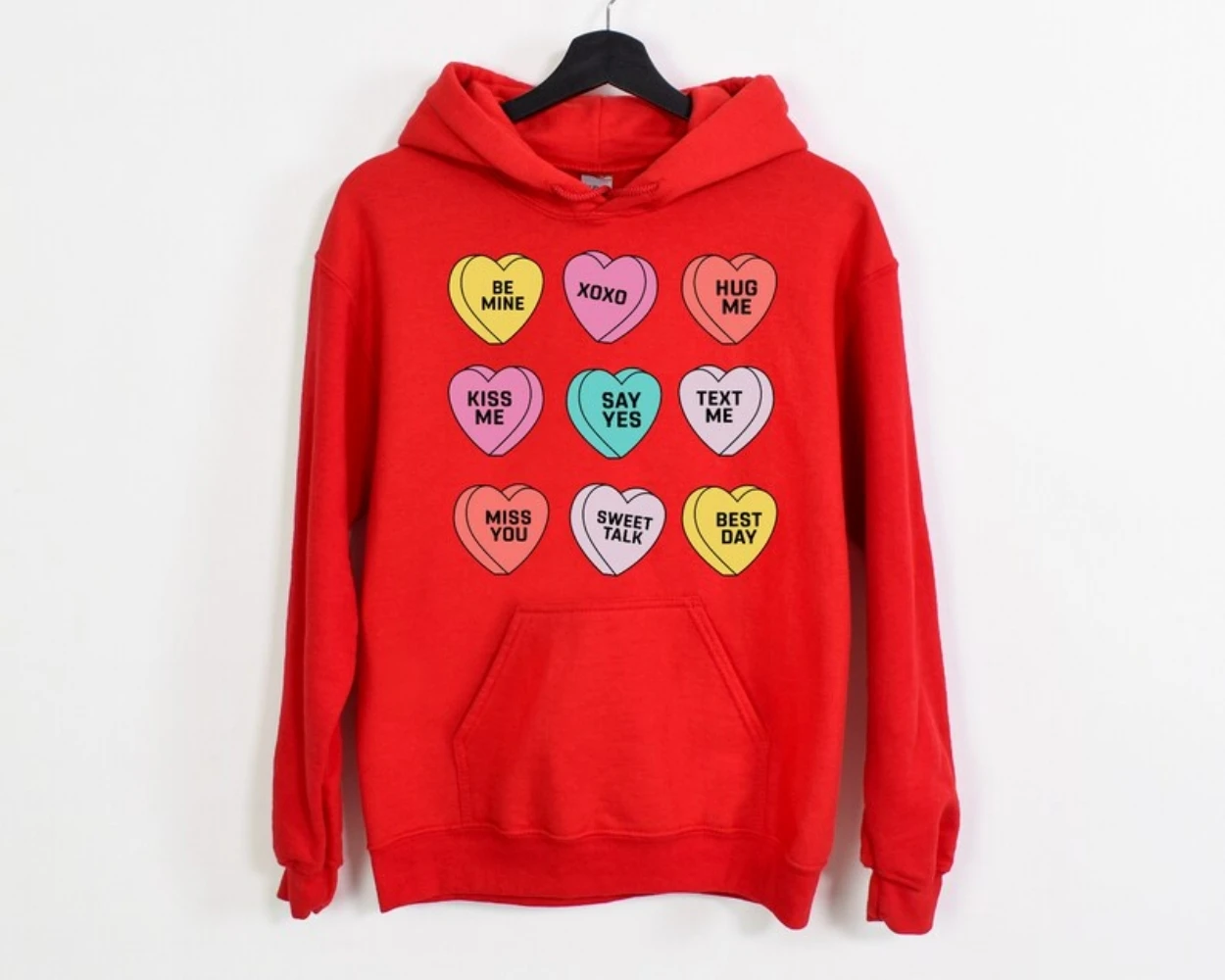 Cute Heart Hoodie Valentine\'s Day Conversation Hearts Women\'s Sweatshirt Sweet Creative Unique Rare Winter Clothes