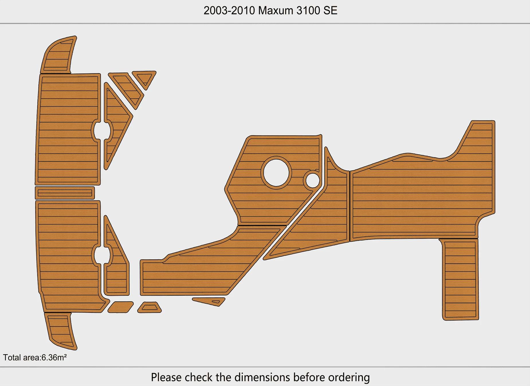Marine Faux Teak EVA Non-Slip Mat -2004-2010 Maxum 3100 SE Self-Adhesive 1/4" (6mm) Boat Deck Pad for Cockpit & Deck - view 2