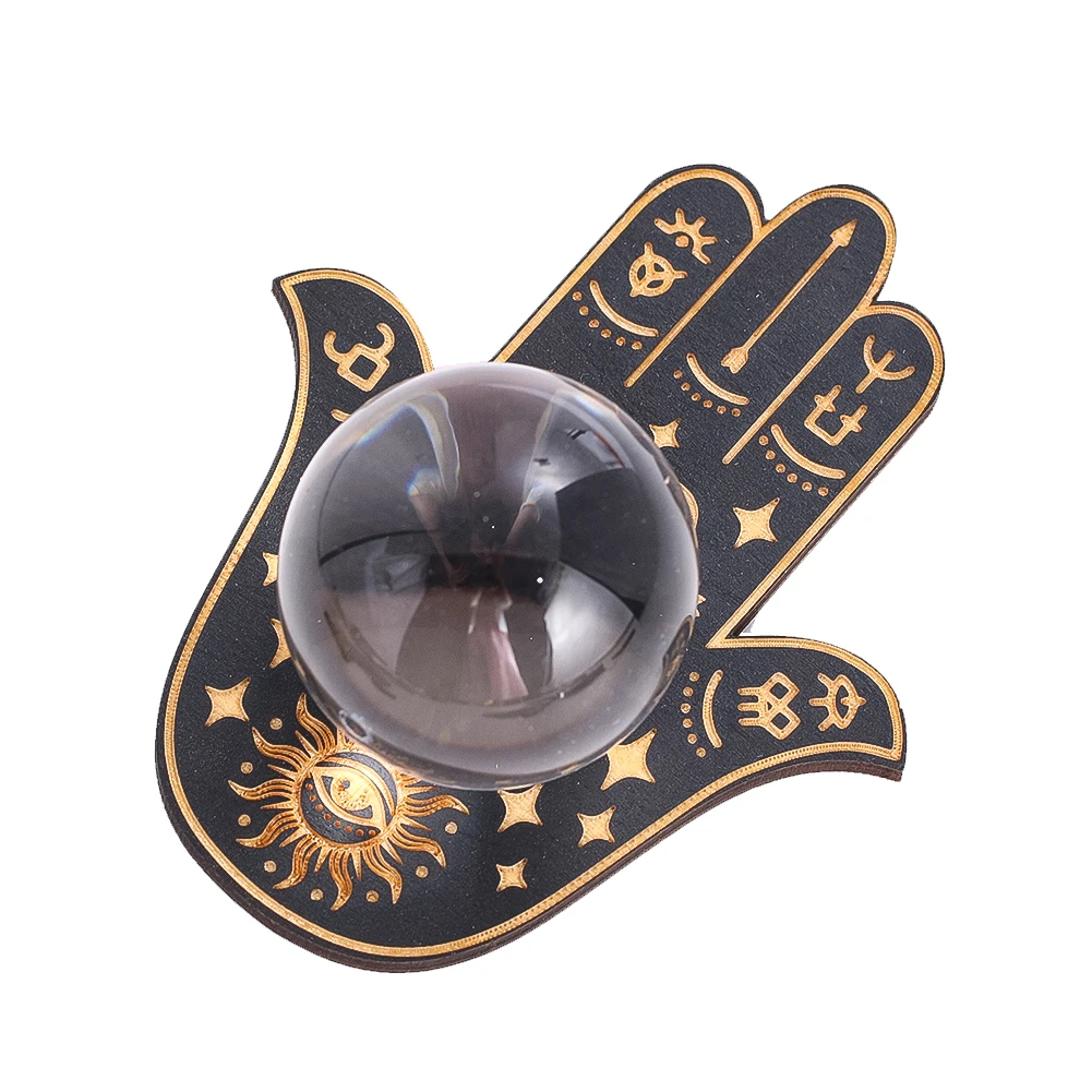 Wooden Crystal Ball Display Stand Energy Healing Crystal Base Plate Creative Geometric Cat Witch Tabletop Ornament Home Decor