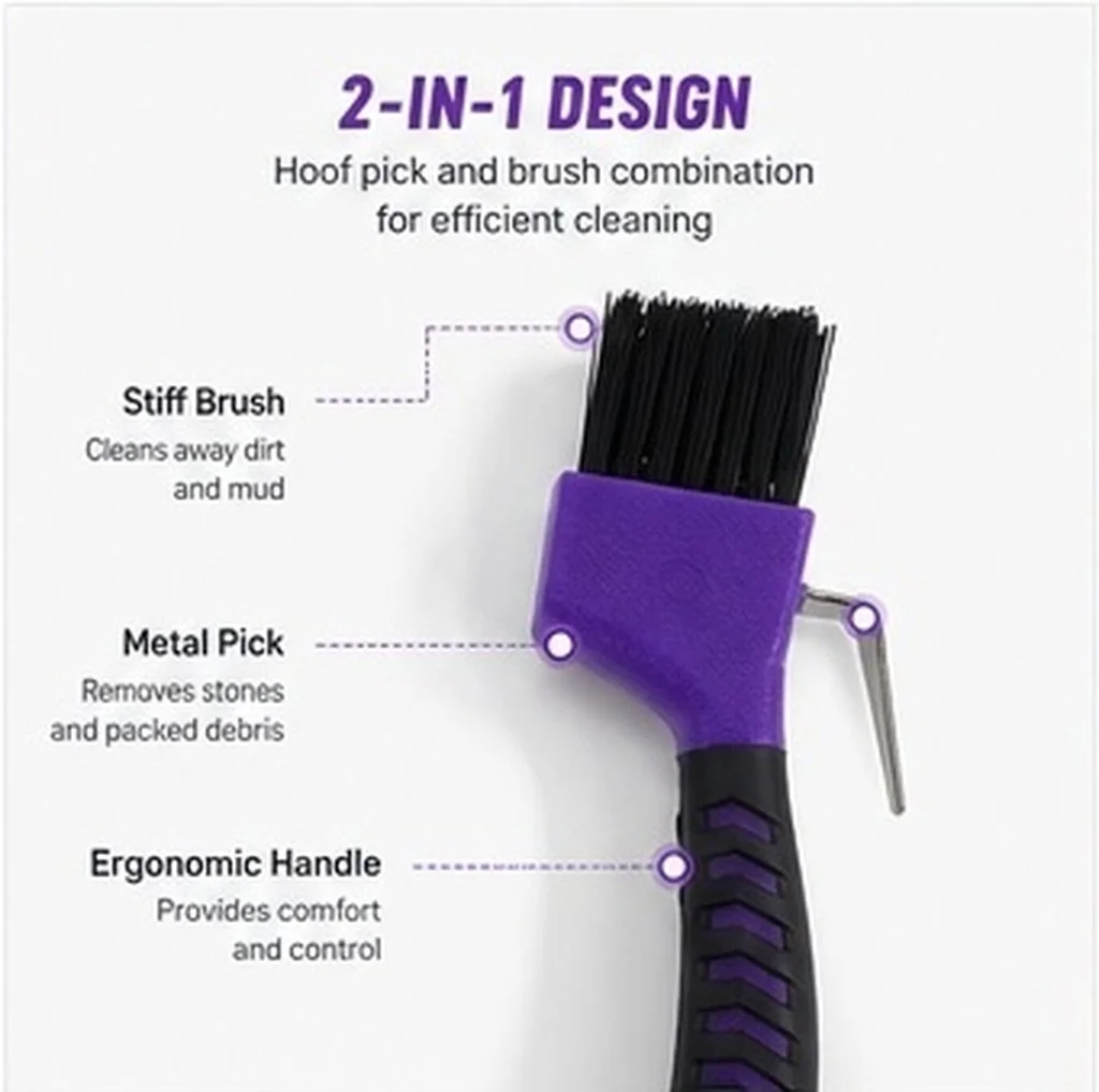 Stainless Steel Hoof Pick with Brush Non Slip Rubber Grip Horse Grooming Tool for Hoof Cleaning and Care