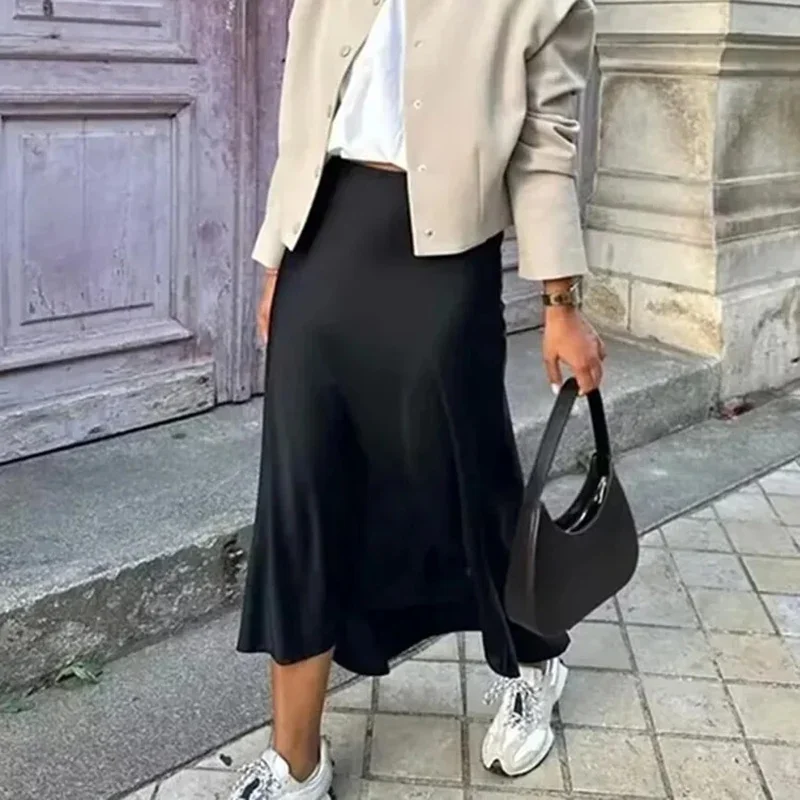 

Summer Female Korean Ice Silk Skirts Women Classic Solid Fishtail Dress Lady Chic High Waisted Skinny Thin Skirts