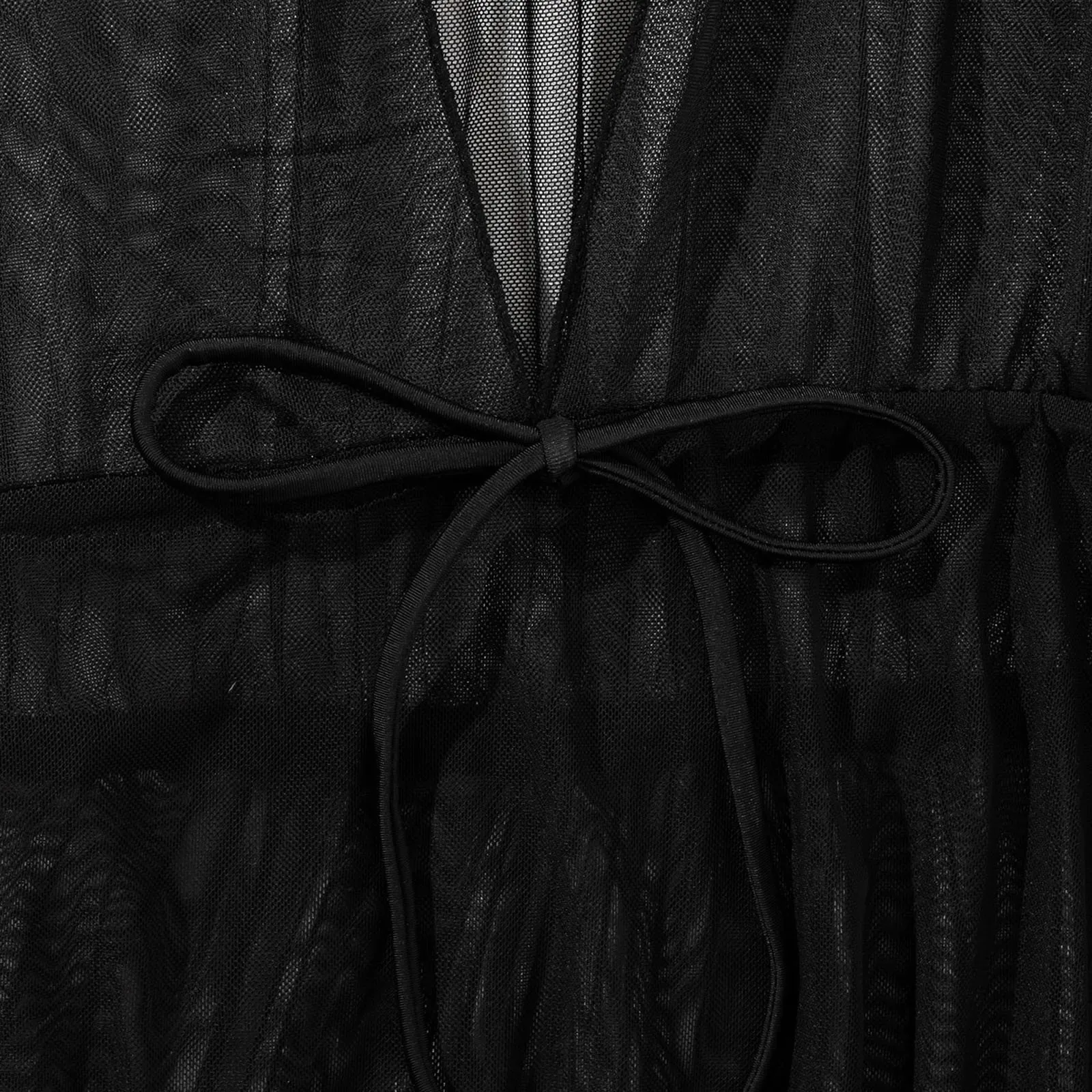 Copricostume da spiaggia in rete trasparente Copricostume da bagno sexy con scollo a V Bikini Abito da spiaggia con coulisse in vita Costume da bagno bianco nero Pareo