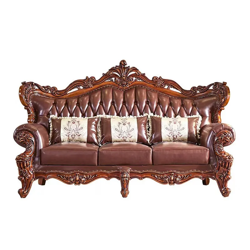 

Leather Sofa Combination All Solid Wood American Living Room Large Apartment Luxury High-end Furniture