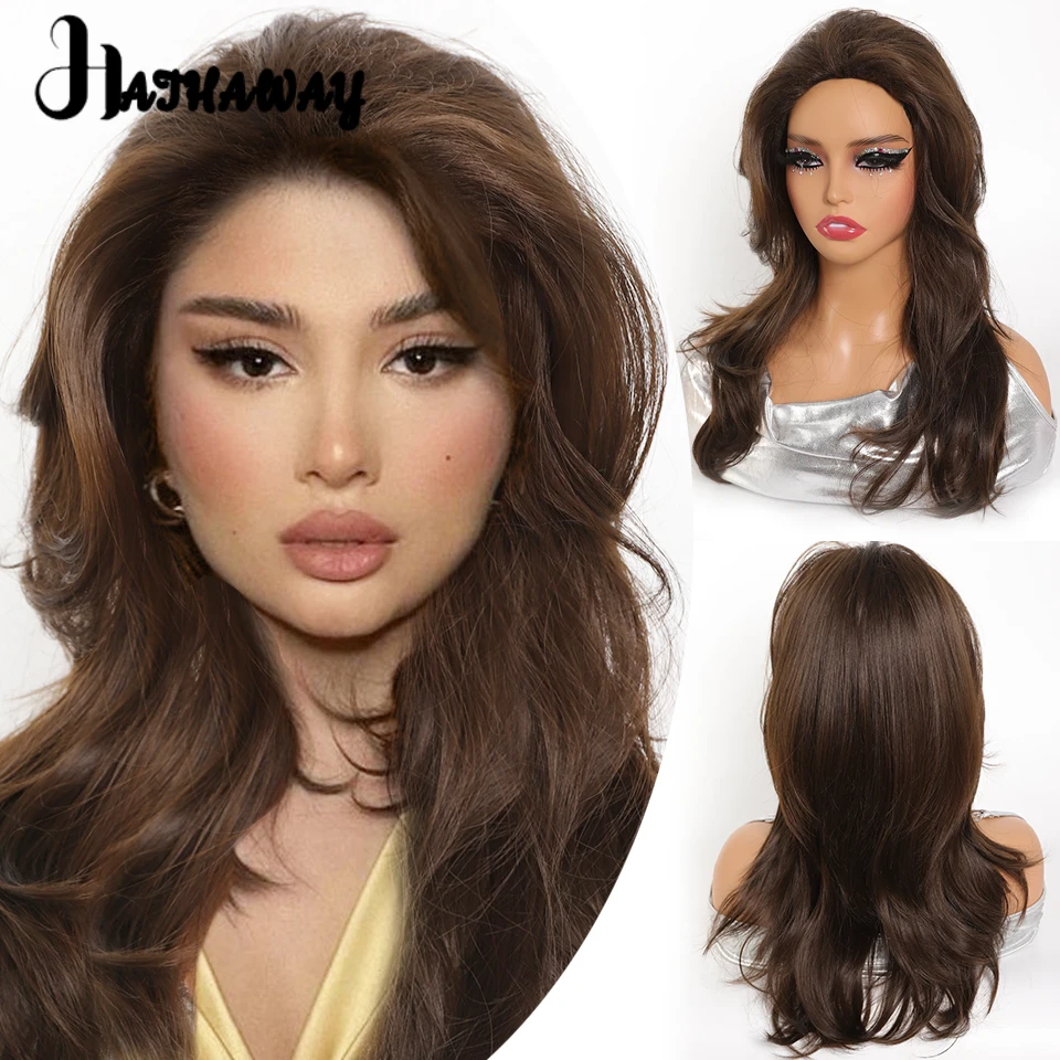 

Synthetic Wig 20 Inch Bangs High-level Wig Headgear Female Micro-curly Wavy Brown Wig Headgear Travel Dress Must Be Worn Daily