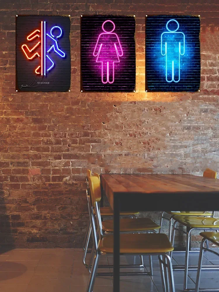 علامة مرحاض نيون عتيقة ملونة ، لوحة امرأة مثيرة ، علامة قصدير ، علامة معدنية عتيقة ، لوحة زخرفية ، ديكور حائط