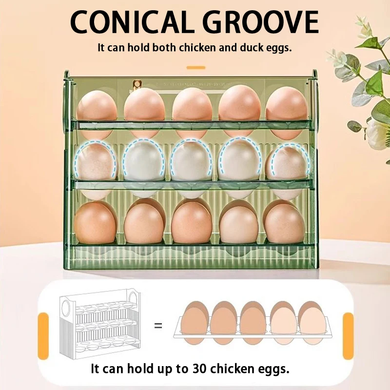 Kitchen Large Capacity Egg Fridge Storage Box - Portable Multi-Layer Egg Tray Organizer, Auto Opening/Closing Egg Holder