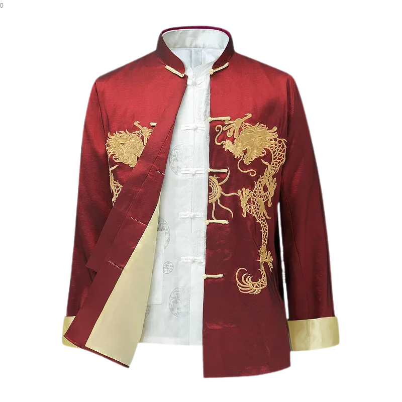 Top in stile tradizionale cinese da uomo Kung Fu T-shirt Top Ricamo Drago Hanfu Camicetta Tang Suit Giacche Cheongsam