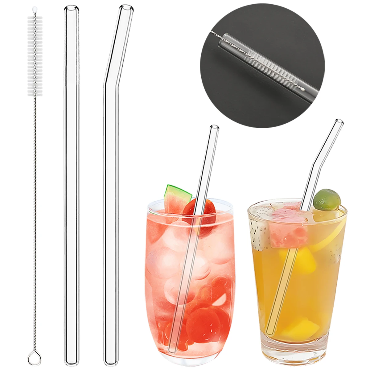 

200*8mm Reusable Drinking Straw with Brush 16pcs High Borosilicate Glass Straw Milkshakes Cocktail Coffee Straws Bar Accessories
