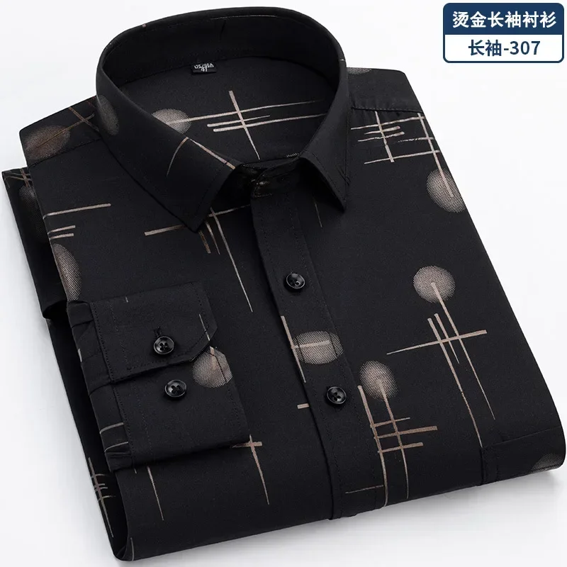 

6XL men's shirt long sleeve new spring summer thin hot gold super size non-ironing business casual shirt slim fit