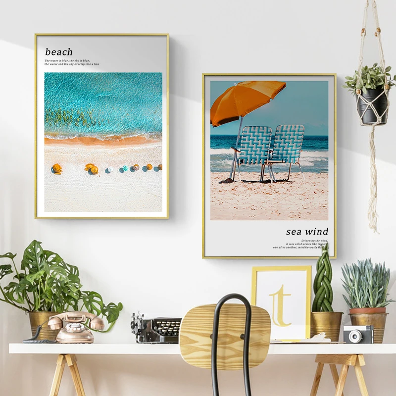 Minimalist Summer Beach Wall Art Poster and Print Sea wind Wall Picture for Living Room Home Decor