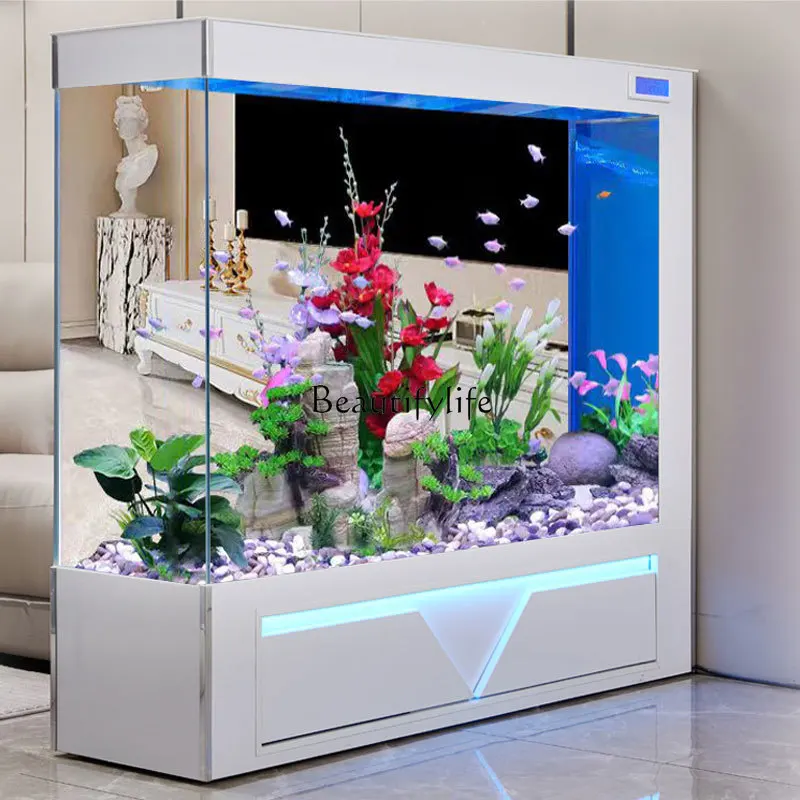 New ultra-white glass large intelligent light luxury screen home floor aquarium free of water change