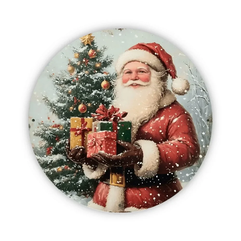 لافتة قصدير كلاسيكية سانتا وهدايا، لوحة فنية جدارية غريبة الأطوار مقاس 8 بوصات، ديكور داخلي/خارجي فريد وهدية للأصدقاء