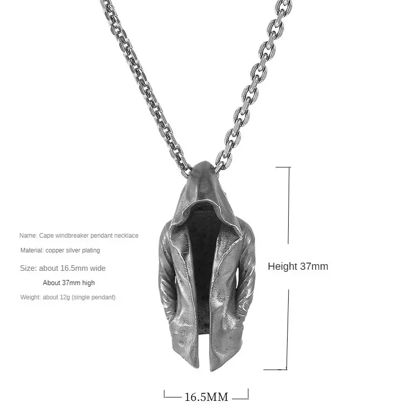 Fashion Cloak Windbreaker Necklaces for Men Retro Hip Hop Copper Pendant Sweater Chain Punk Jewelry Accessories Holiday Gift