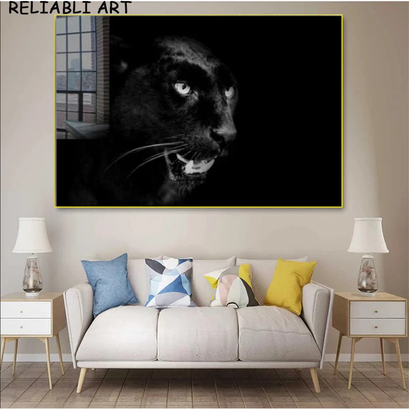 Moden Animal Cool Domineering Black Panther Wall Art Canvas Painting Poster and Prints for Living Room Home Decor No Frame