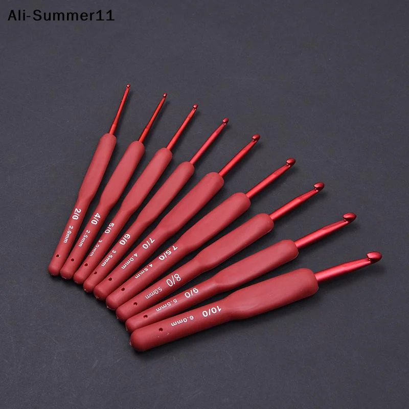 

【Ew1】9PCS Red Crochet Hook Ergonomic Handle For Arthritic Hands Extra Long Knitting Needles For Beginners And Crocheting Yarn