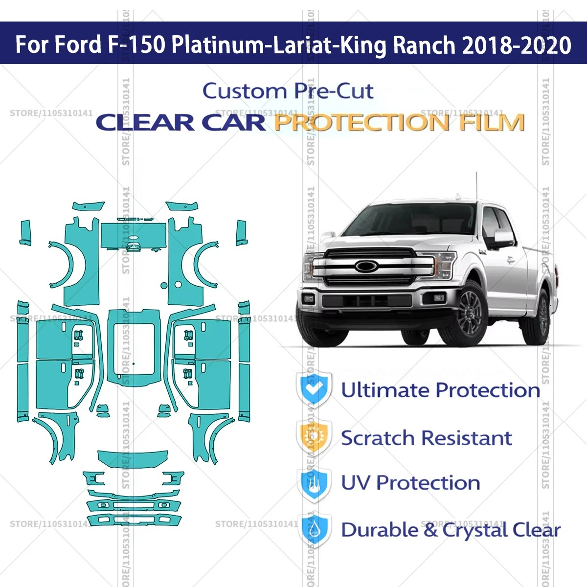 

Предварительно нарезанная защитная пленка PPF для автомобилей, прозрачная автомобильная пленка PPF для Ford F-150 Platinum-Lariat-King Ranch 2018-2020