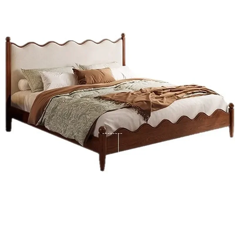 for Medieval Solid Wood Soft Bag Bed 1.8m Large Double Bed Master Bedroom French Retro Ash Wood Ripple Design