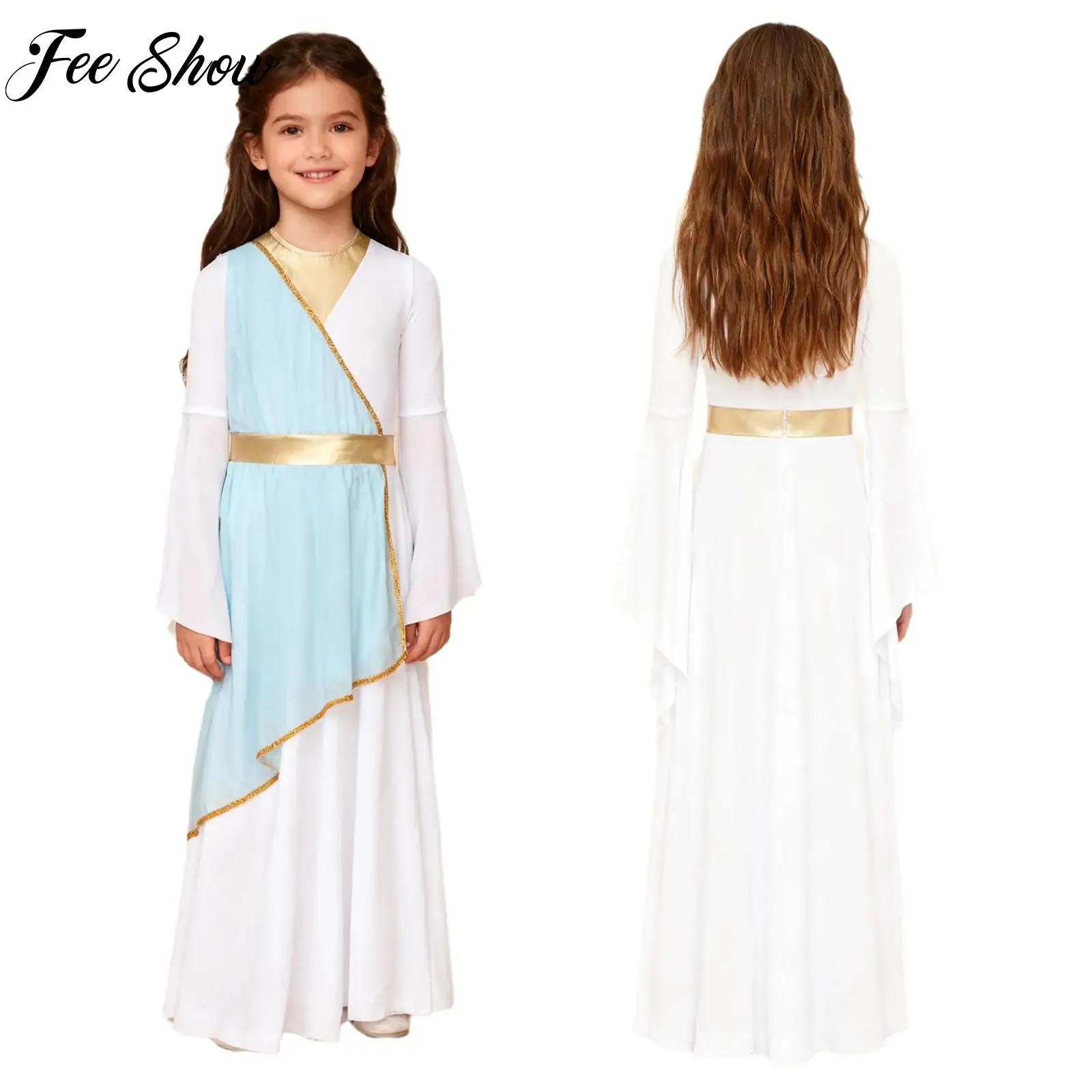 

Girls Egypt Princess Costume Ancient Greek Princess Dress Long Sleeve Maxi Dress for Halloween Carnival Cosplay Masquerade Party