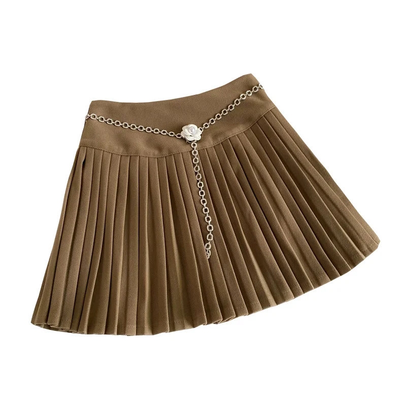 تنورة صوفية عالية الخصر بسلسلة منقوشة بالزهور للنساء لخريف وشتاء 2023 تنورة جديدة للتخسيس على شكل حرف a or تنورة Ele Ladylike