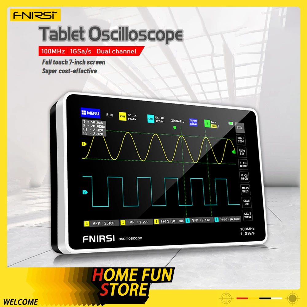 FNIRSI-1013D Digital Tablet Oscilloscope Dual Channel 100M Bandwidth 1GS Sampling Rate 7 Inches Mini Tablet Digital Oscilloscope