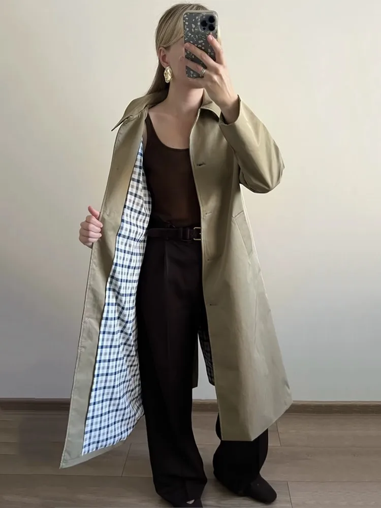 

Модный длинный плащ в стиле ретро, женский элегантный клетчатый свободный однобортный ветровка, новинка 2025, осенне-зимние уличные пальто