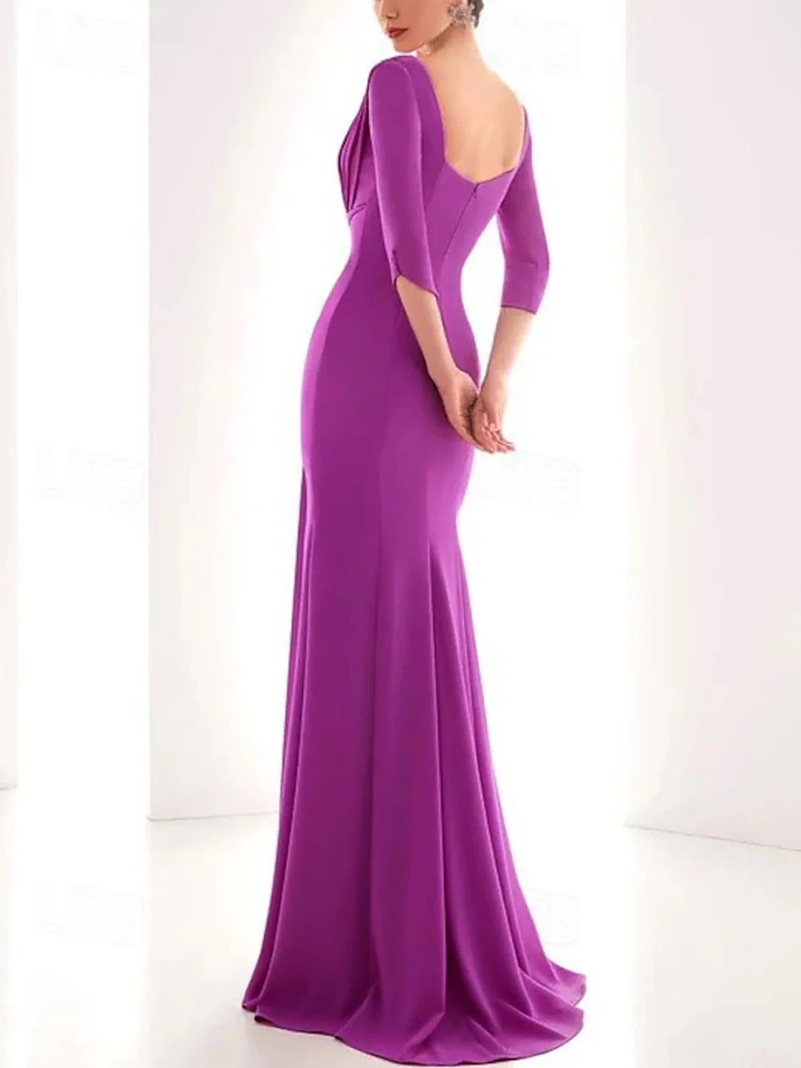 Sexy sereia chiffon vestido de baile elegante vestido de convidado de casamento colher pescoço 3/4 mangas varredura trem babados faixa 2025 personalizado grátis