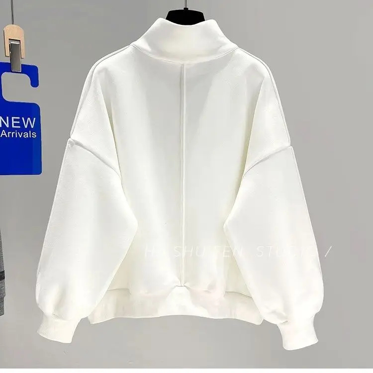 Large Size Chubby MM Half High Neck Thin Hoodie 2024 Autumn New Korean Version Design Sense Niche Loose Spring Autumn Women