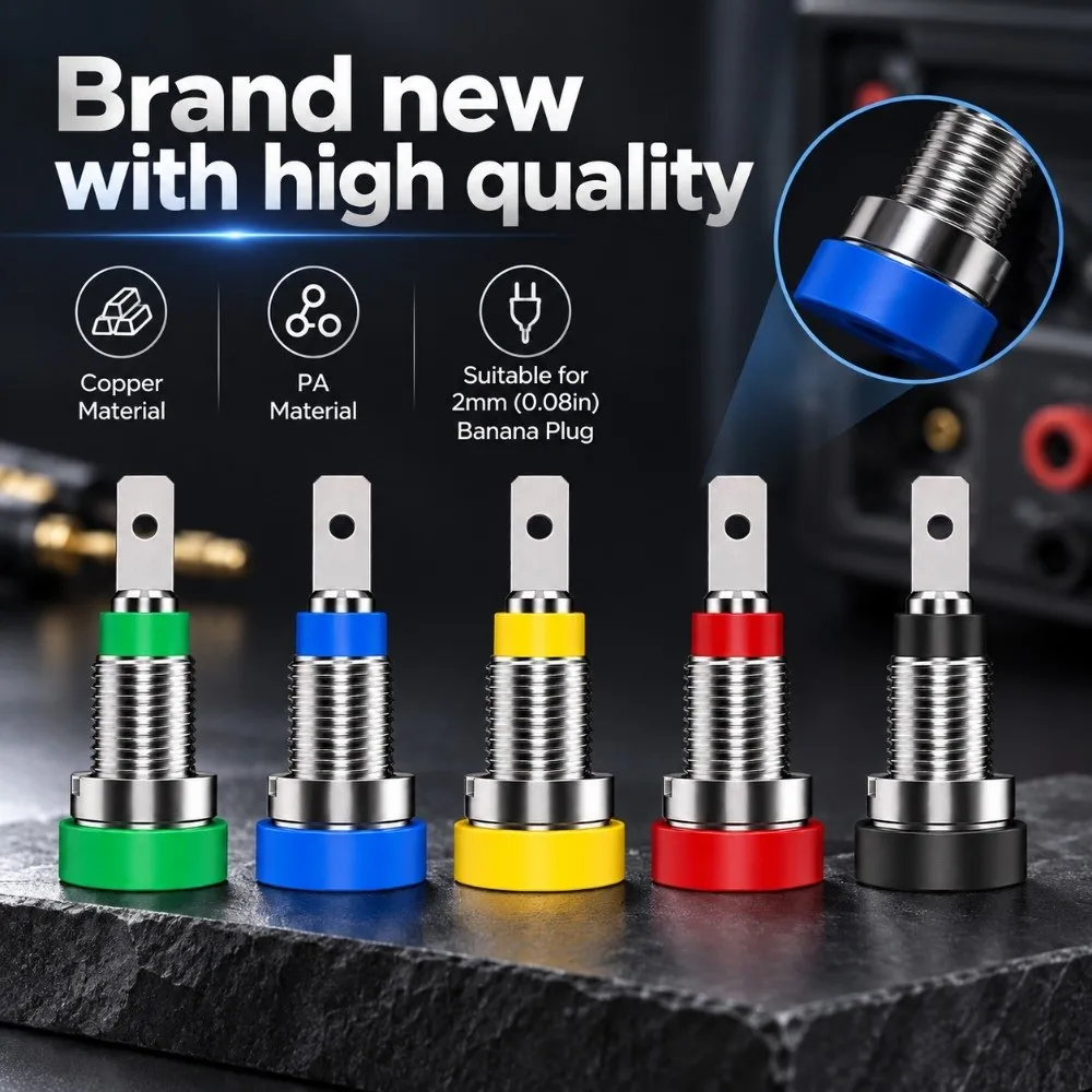 6pcs New 2mm Banana Socket 5Colors 8.5*24.9mm Binding Post Terminal Nut Banana Plug for Electrical Connector