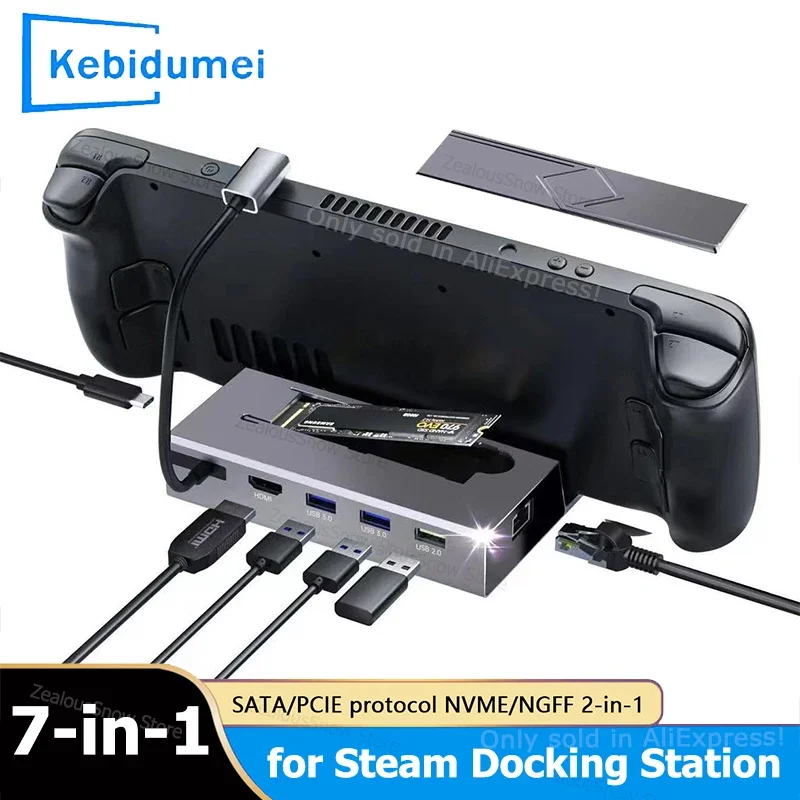 7-in-1 USB C ドッキングステーション Steam Deck/Nintendo Switch用 M.2 NVMe SATA ハブ HDMI 4K@60Hz 1000M ギガビットイーサネット 2*USB 3.0 ハブ