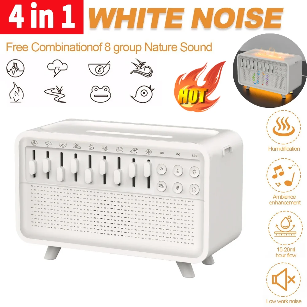 

LED White Noise Machine Diffuser Air Aroma Diffuser Humidifier With 8 Nature Sounds Adjustable Night Light Bluetooth Speaker