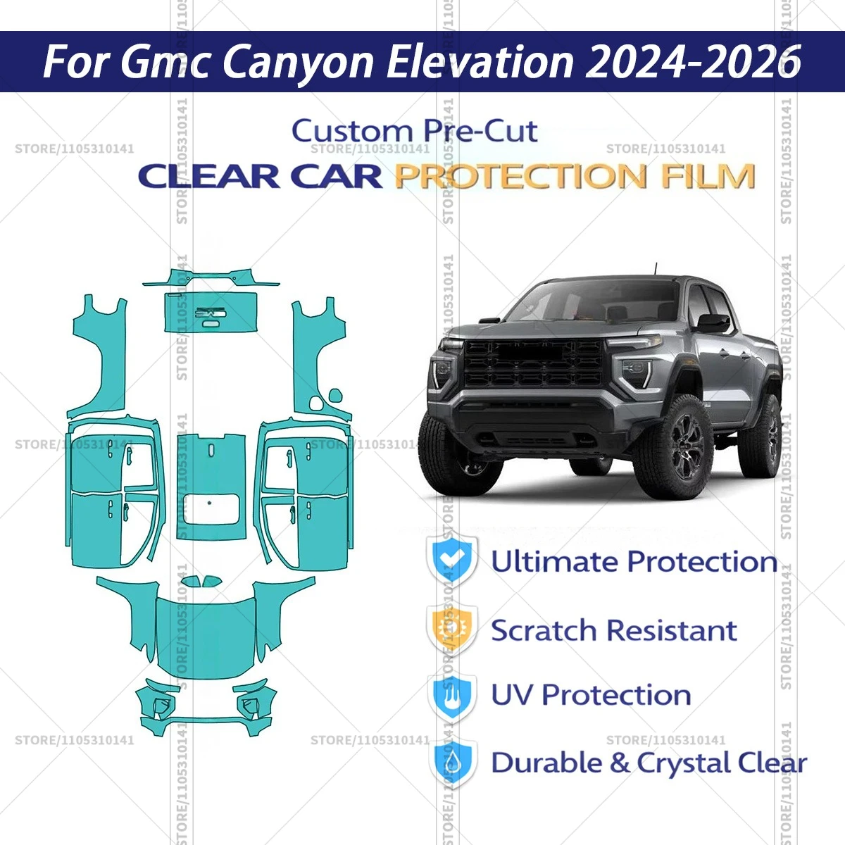 For Gmc-Canyon-Elevation-2024-2026 Pre-Cut Paint Protection Film PPF Transparent Car Film Professional Automotive PPF
