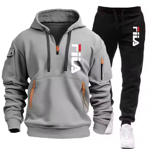 Two sets of 2025 new fashionable men's sportswear, a zippered hooded sweatshirt and sweatpants, for casual fitness and jogging - Image 5